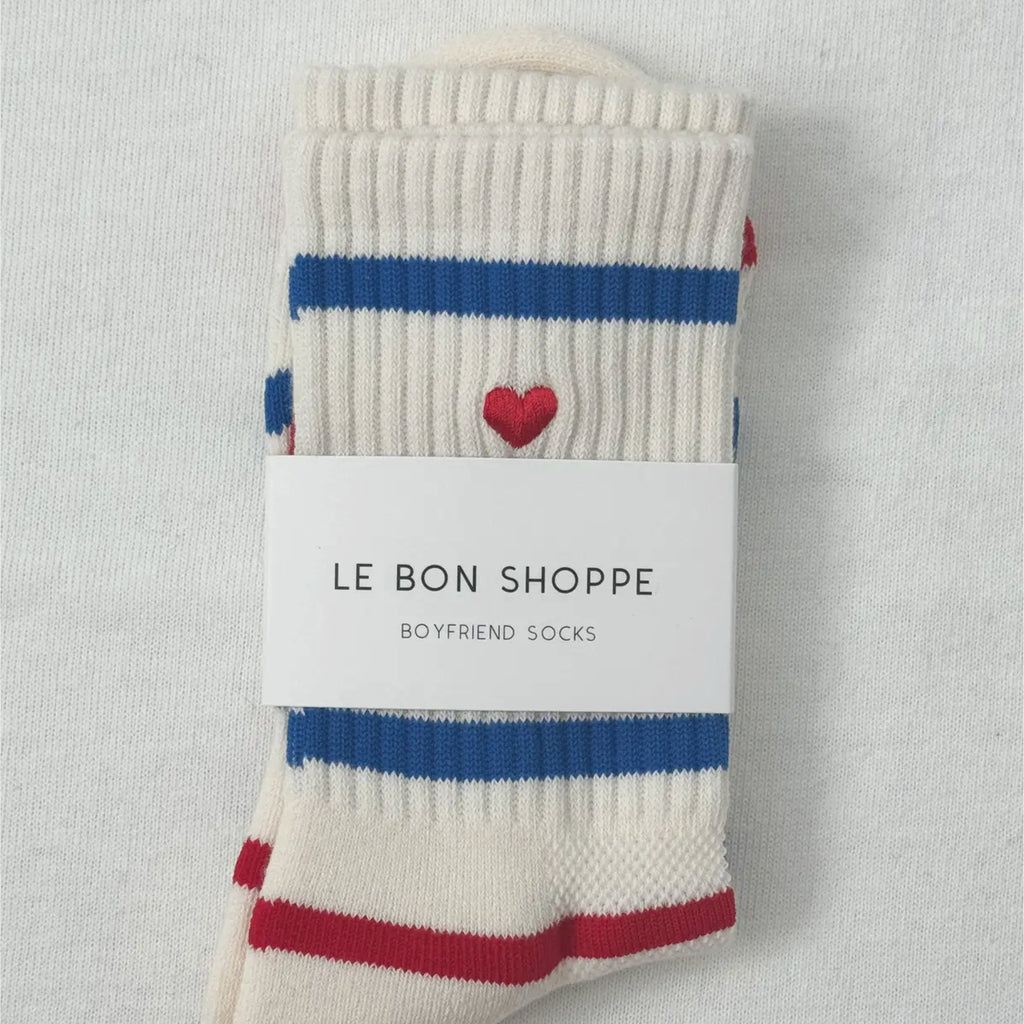 Jo And Co Le Bon Shoppe Red Blue & Heart Striped Boyfriend Socks