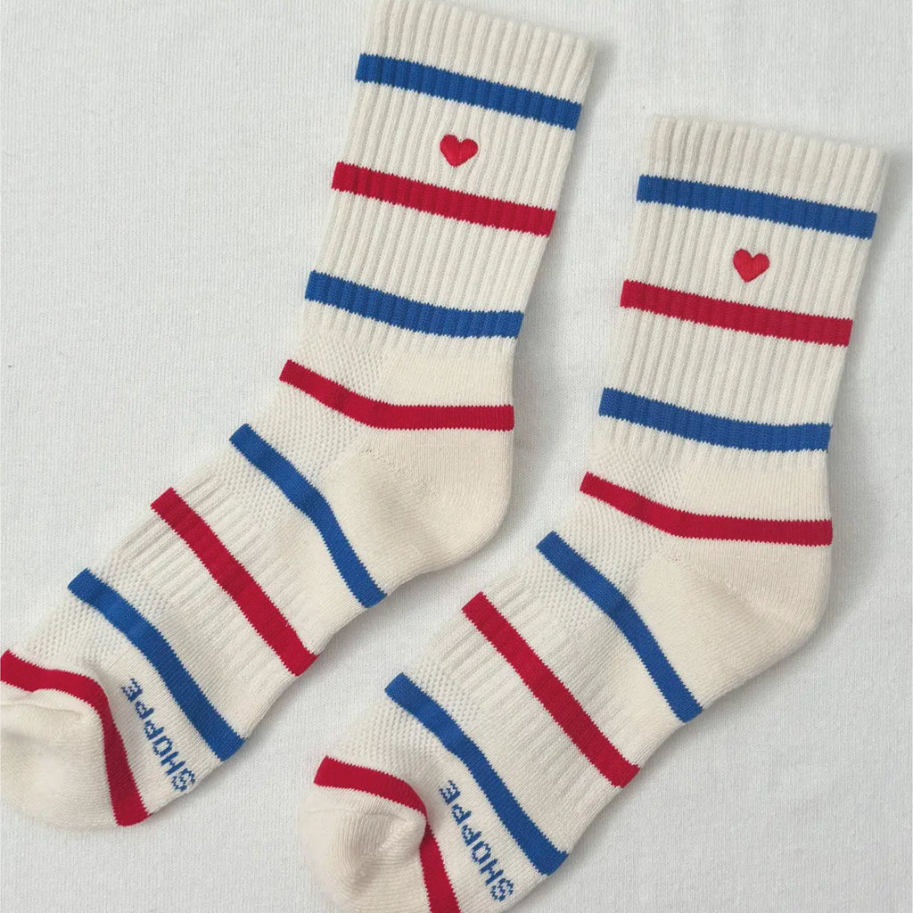 Jo And Co Le Bon Shoppe Red Blue & Heart Striped Boyfriend Socks
