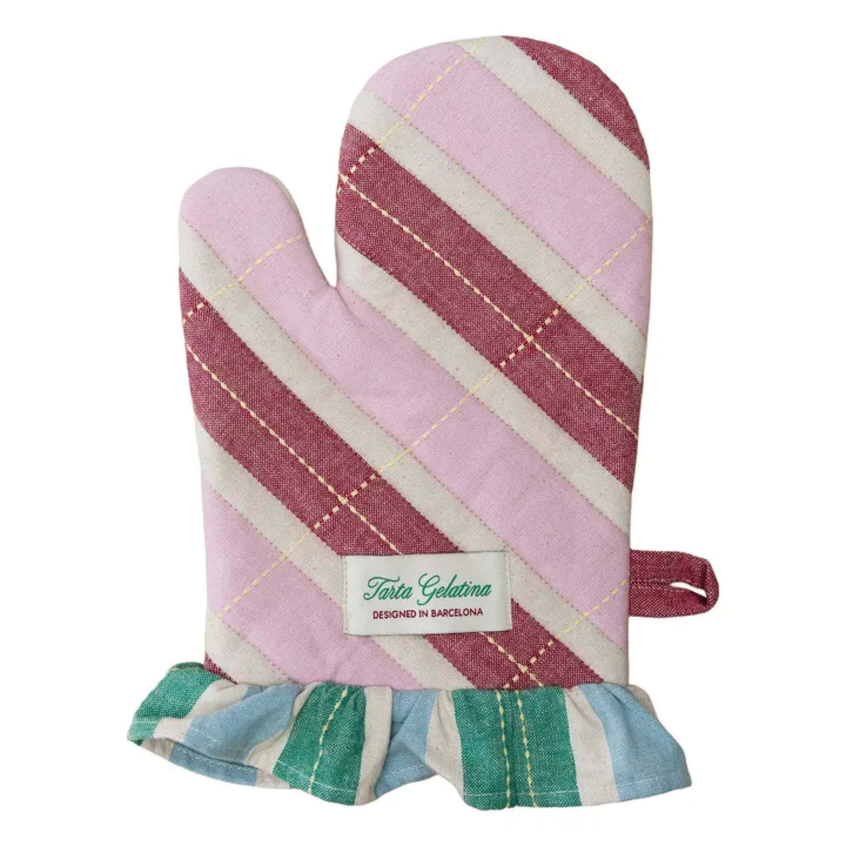 Red & Pink Ruffled Oven Mitt - Charming 100% Organic Cotton Oven ...
