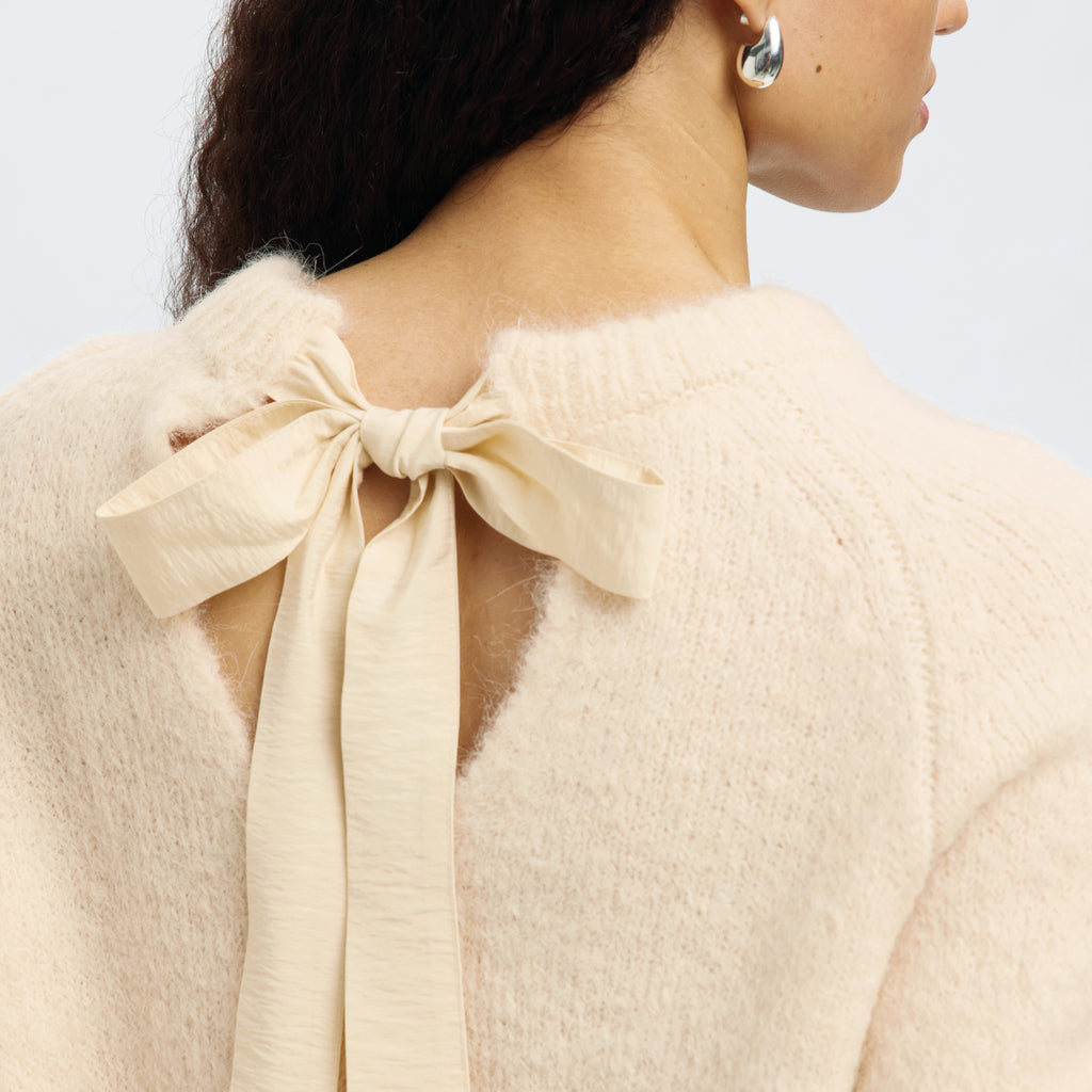 Selected Femme Birch Bella Bow Neck Knit - Jo And Co Selected Femme Birch Bella Bow Neck Knit - Selected Femme