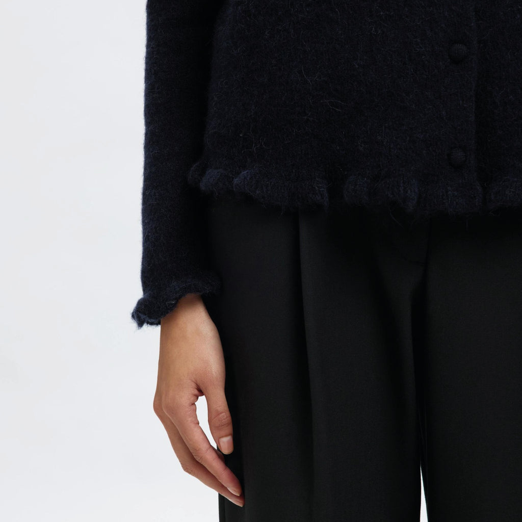 Selected Femme Lulu Frill Dark Sapphire Knit Cardigan - Jo And Co Selected Femme Lulu Frill Dark Sapphire Knit Cardigan - Selected Femme