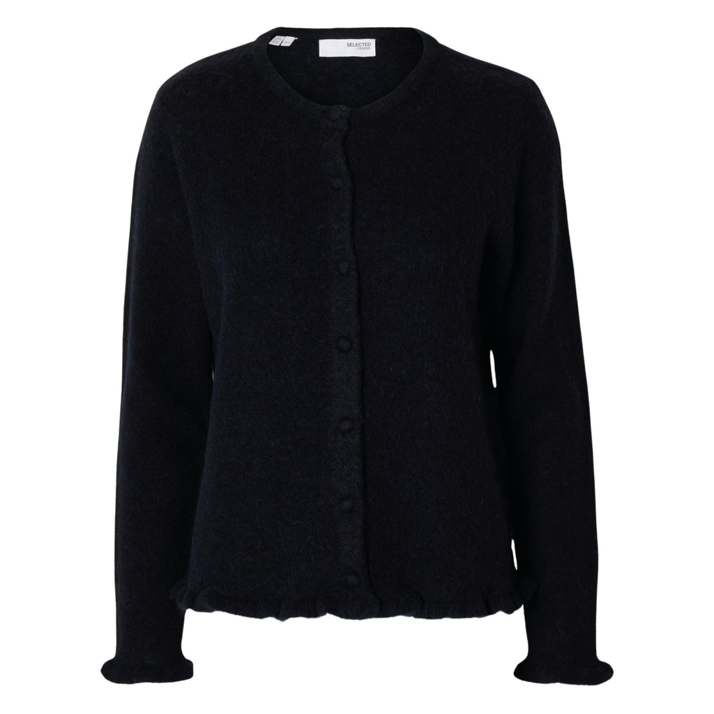 Selected Femme Lulu Frill Dark Sapphire Knit Cardigan - Jo And Co Selected Femme Lulu Frill Dark Sapphire Knit Cardigan - Selected Femme
