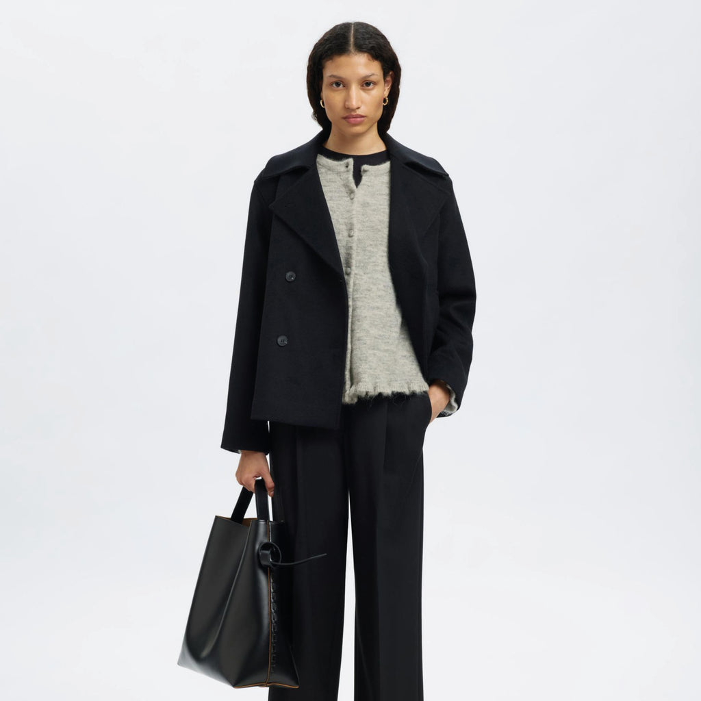 Selected Femme Lulu Frill Light Grey Knit Cardigan - Jo And Co Selected Femme Lulu Frill Light Grey Knit Cardigan - Selected Femme