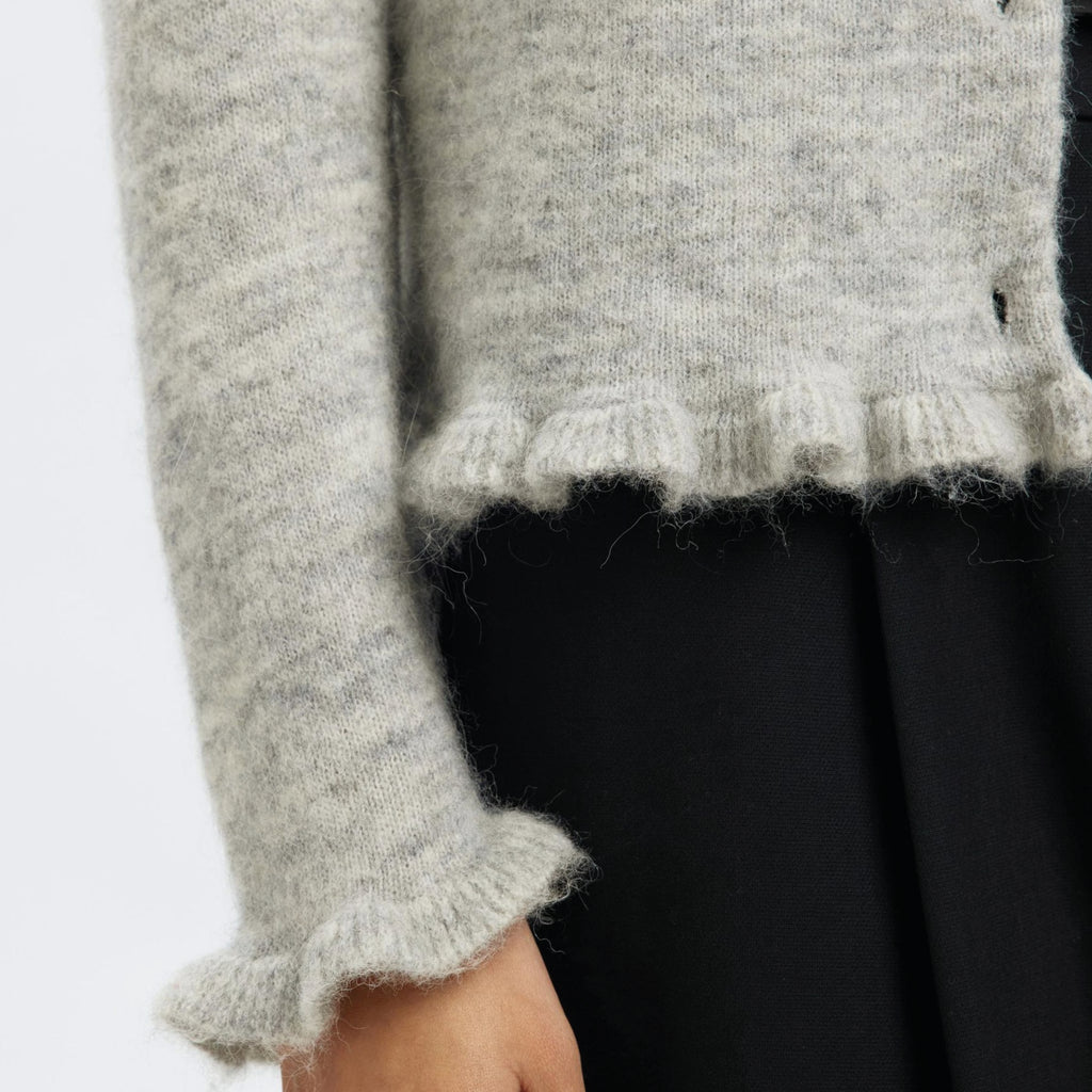 Selected Femme Lulu Frill Light Grey Knit Cardigan - Jo And Co Selected Femme Lulu Frill Light Grey Knit Cardigan - Selected Femme