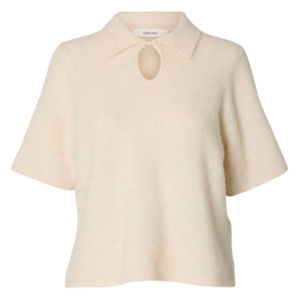 Selected Femme Sia Ras Birch Short Sleeve Knitted Top - Jo And Co Selected Femme Sia Ras Birch Short Sleeve Knitted Top - Selected Femme