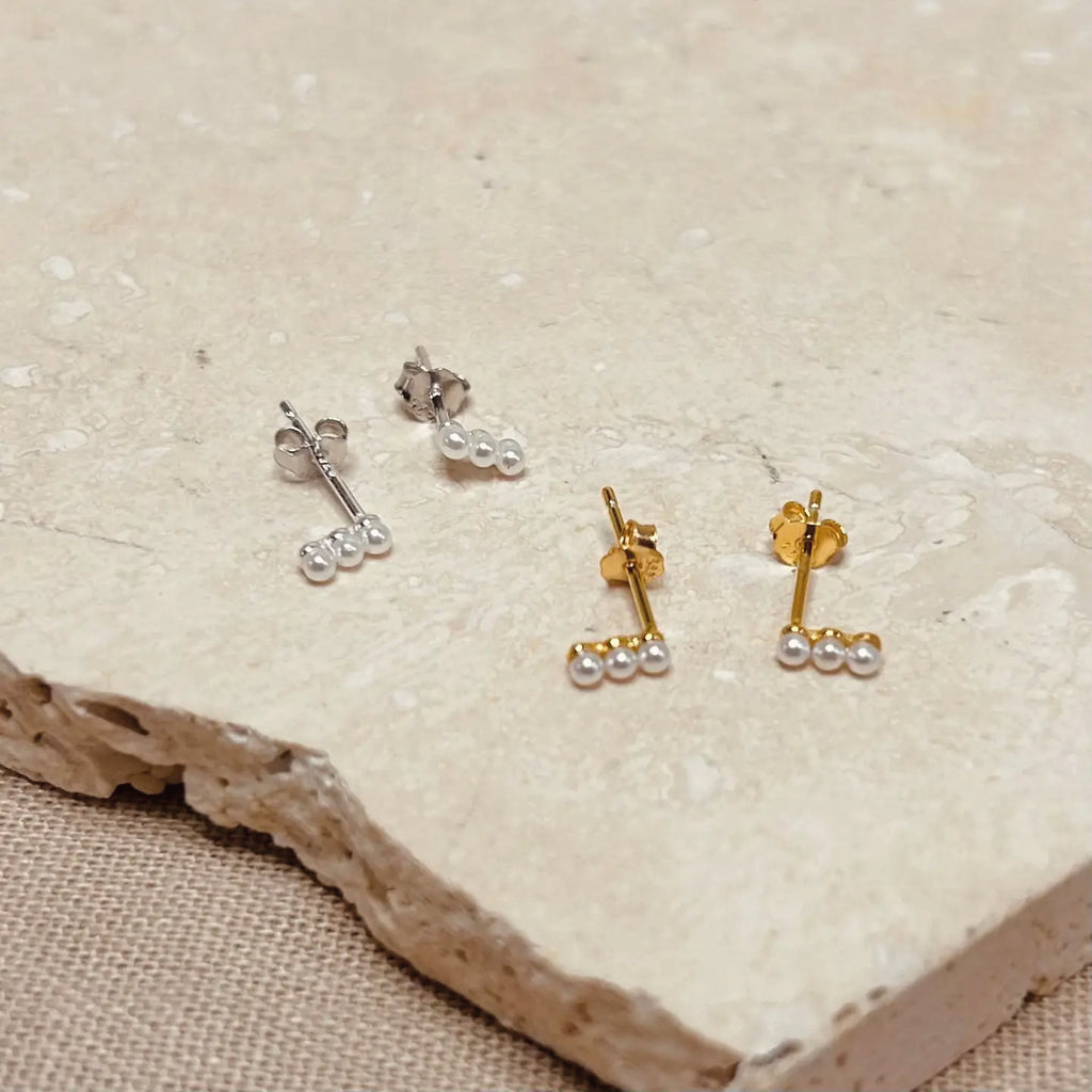 Pair of trio pearl stud earrings.
Silver Pearl Trio Stud Earrings - Jo And Co Silver Pearl Trio Stud Earrings