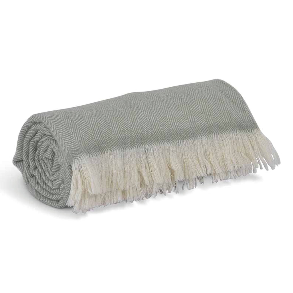 Stockwell Sage Herringbone Wool Throw - Jo And Co Stockwell Sage Herringbone Wool Throw