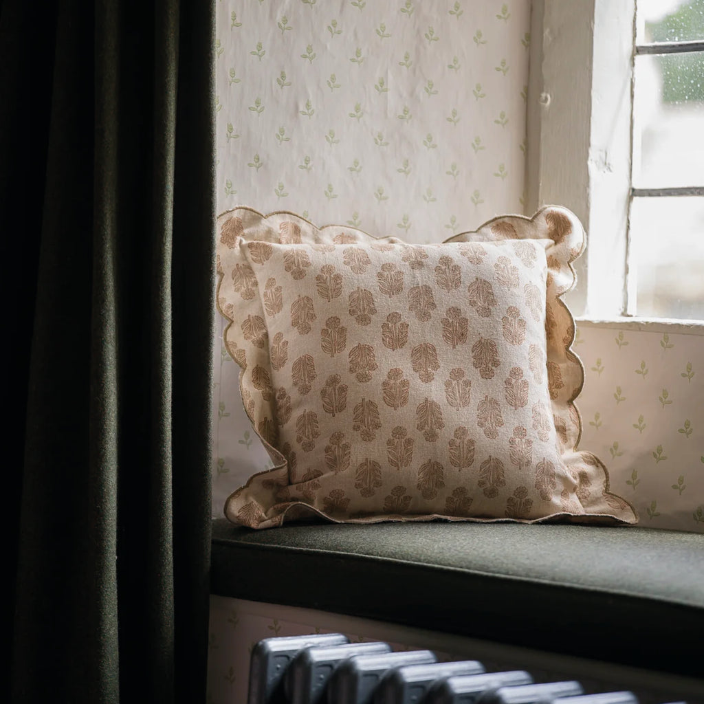 Taupe Scallop Blockprint Cushion - Jo And Co Taupe Scallop Blockprint Cushion