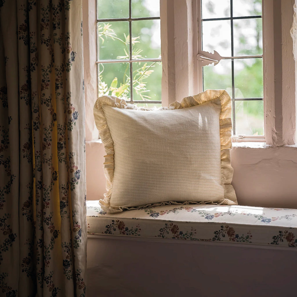 Beige and taupe striped cushion with frill trim.
Taupe Stripe Frill Cushion - Jo And Co Taupe Stripe Frill Cushion