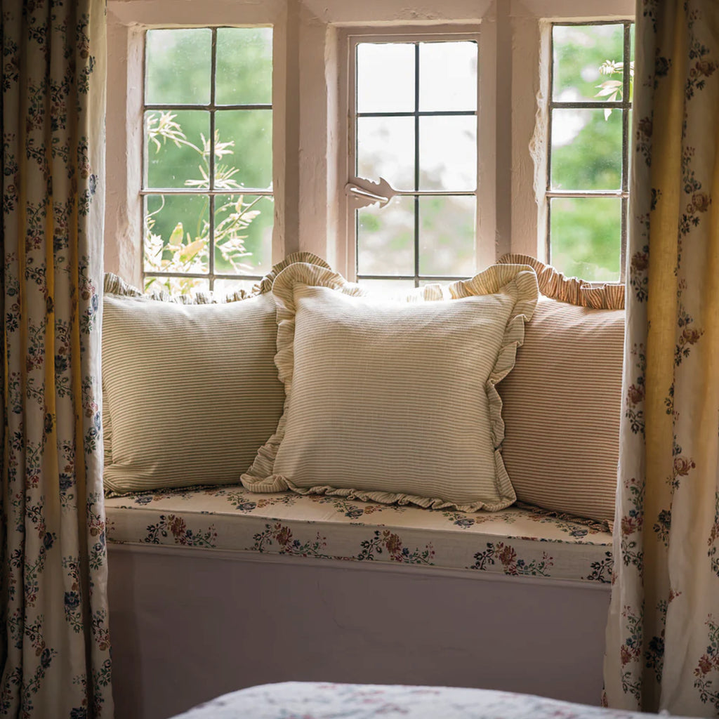 Beige and taupe striped cushion with frill trim.
Taupe Stripe Frill Cushion - Jo And Co Taupe Stripe Frill Cushion