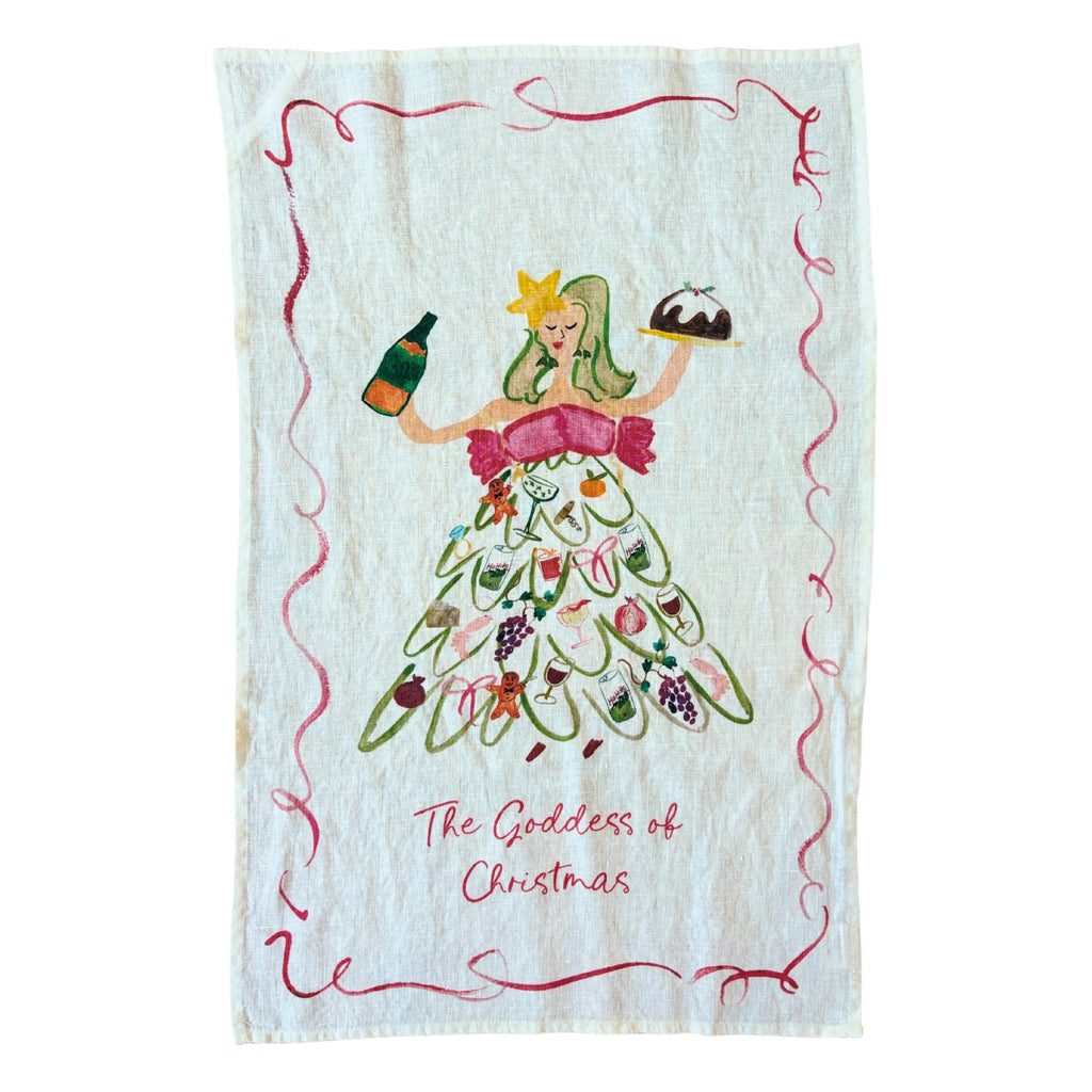 The Goddess Of Christmas Linen Teatowel - Jo And Co The Goddess Of Christmas Linen Teatowel