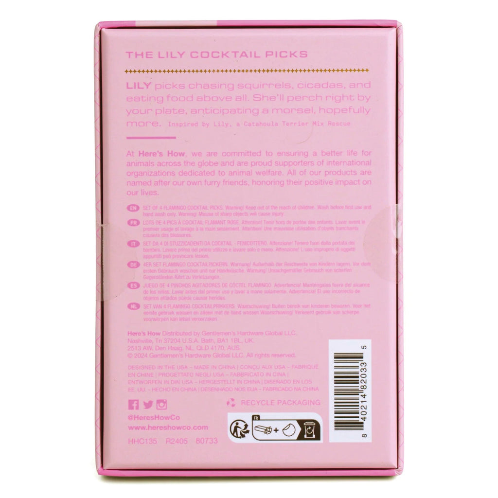 Set of 4 flamingo cocktail picks.
Lily Flamingo Cocktail Picks - Jo And Co Lily Flamingo Cocktail Picks - Designworks Ink