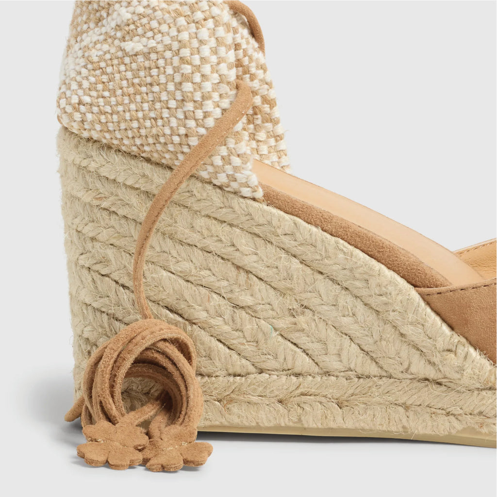 Jo And Co Castaner Tostado Carina Espadrille Wedges_Made in Spain with suede, the Carina espadrilles feature a round closed toe, tie close, 9 cm wedge and vulcanised-rubber sole.