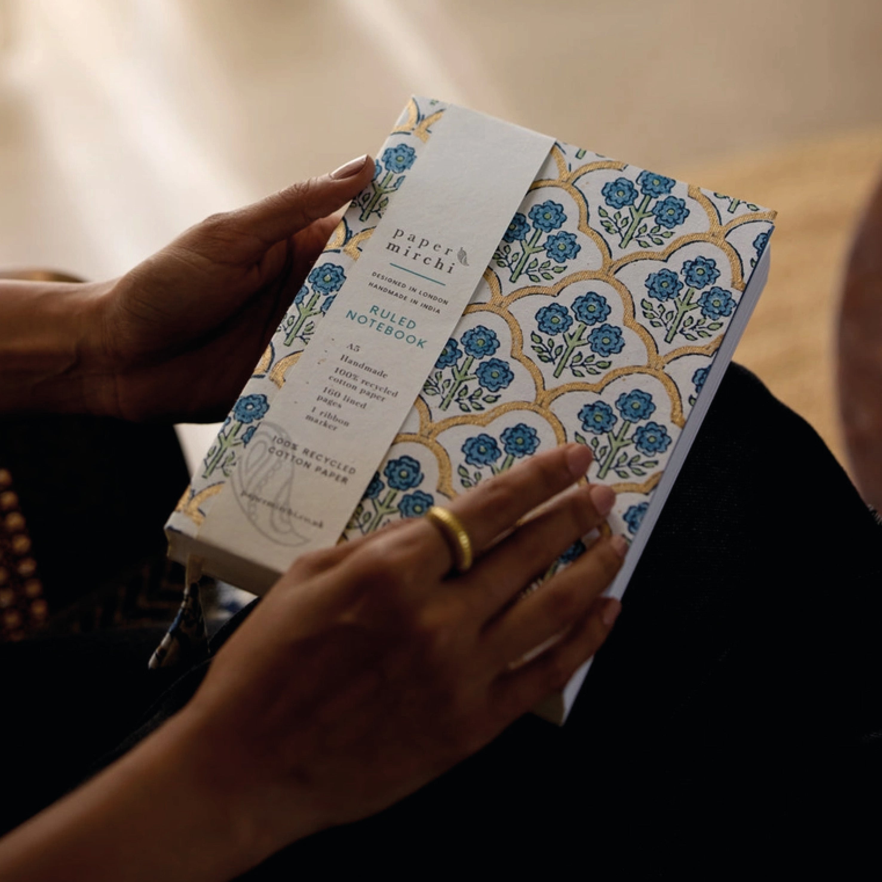 Trellis Indigo Block Printed Ruled Notebook Paper Mirchi – Jo & Co Home