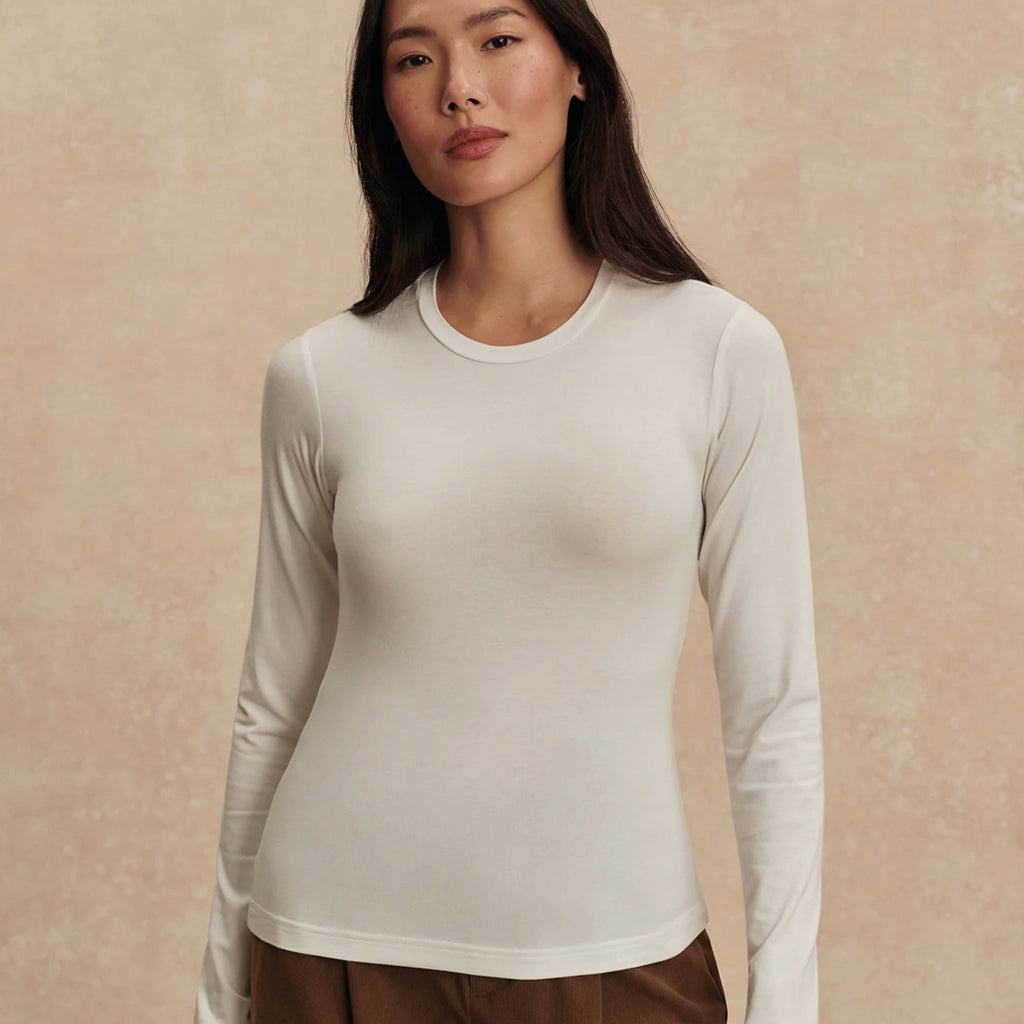 Varley Edna White Long Sleeve Fitted Tee - Jo And Co Varley Edna White Long Sleeve Fitted Tee - Varley