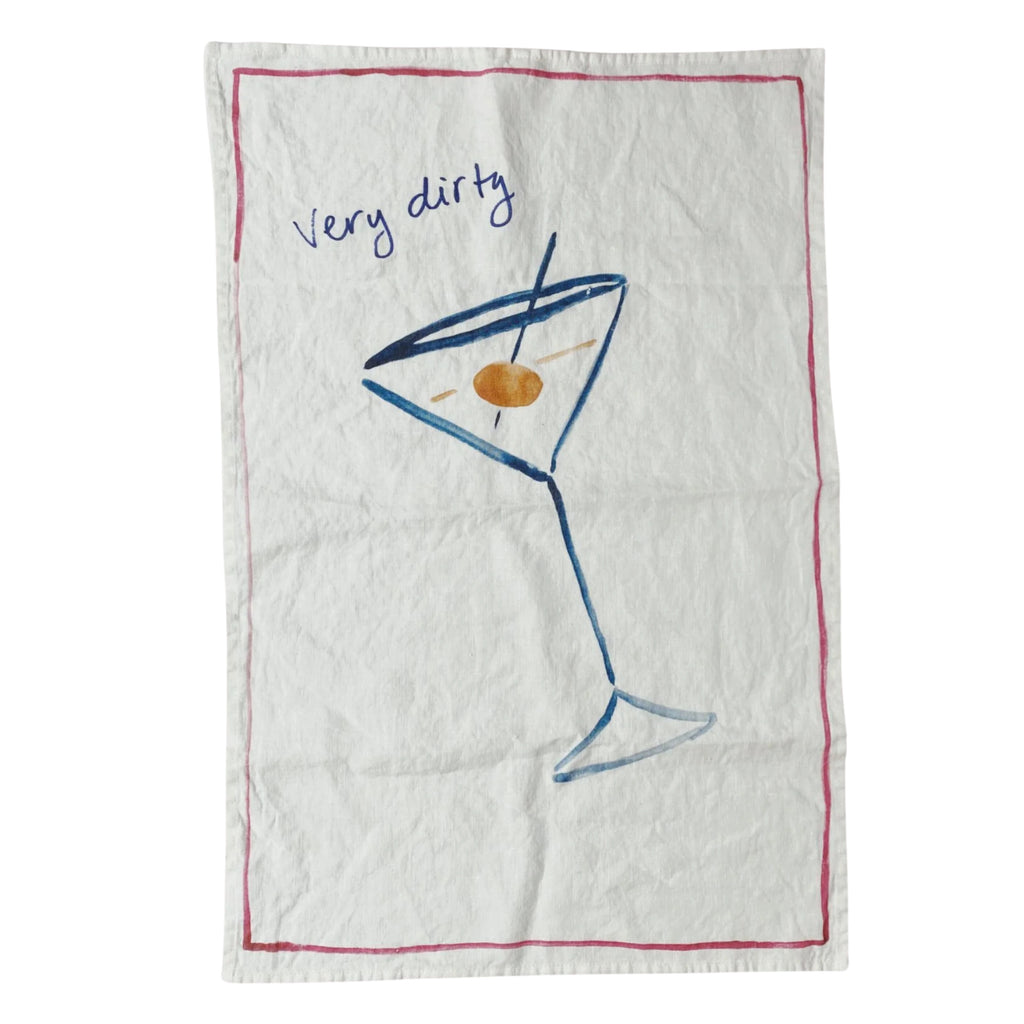 Very Dirty Martini Linen Teatowel - Jo And Co Very Dirty Martini Linen Teatowel