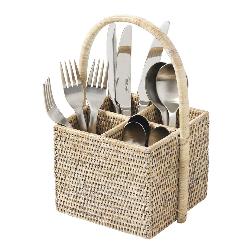 White Ceruse Rattan Cutlery Holder - Jo And Co White Ceruse Rattan Cutlery Holder