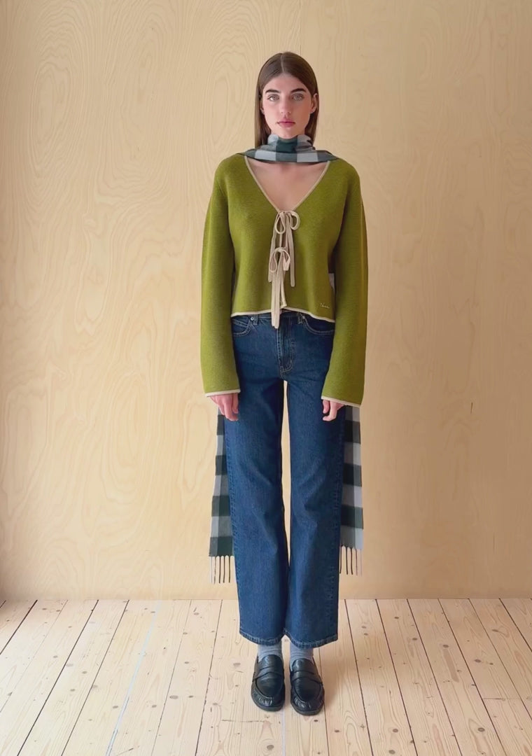 Forest Gingham Lambswool Skinny Scarf - Jo And Co Forest Gingham Lambswool Skinny Scarf