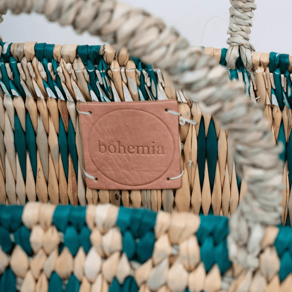 Bohemia Design Large Green Woven Reed Basket - Jo & Co Home