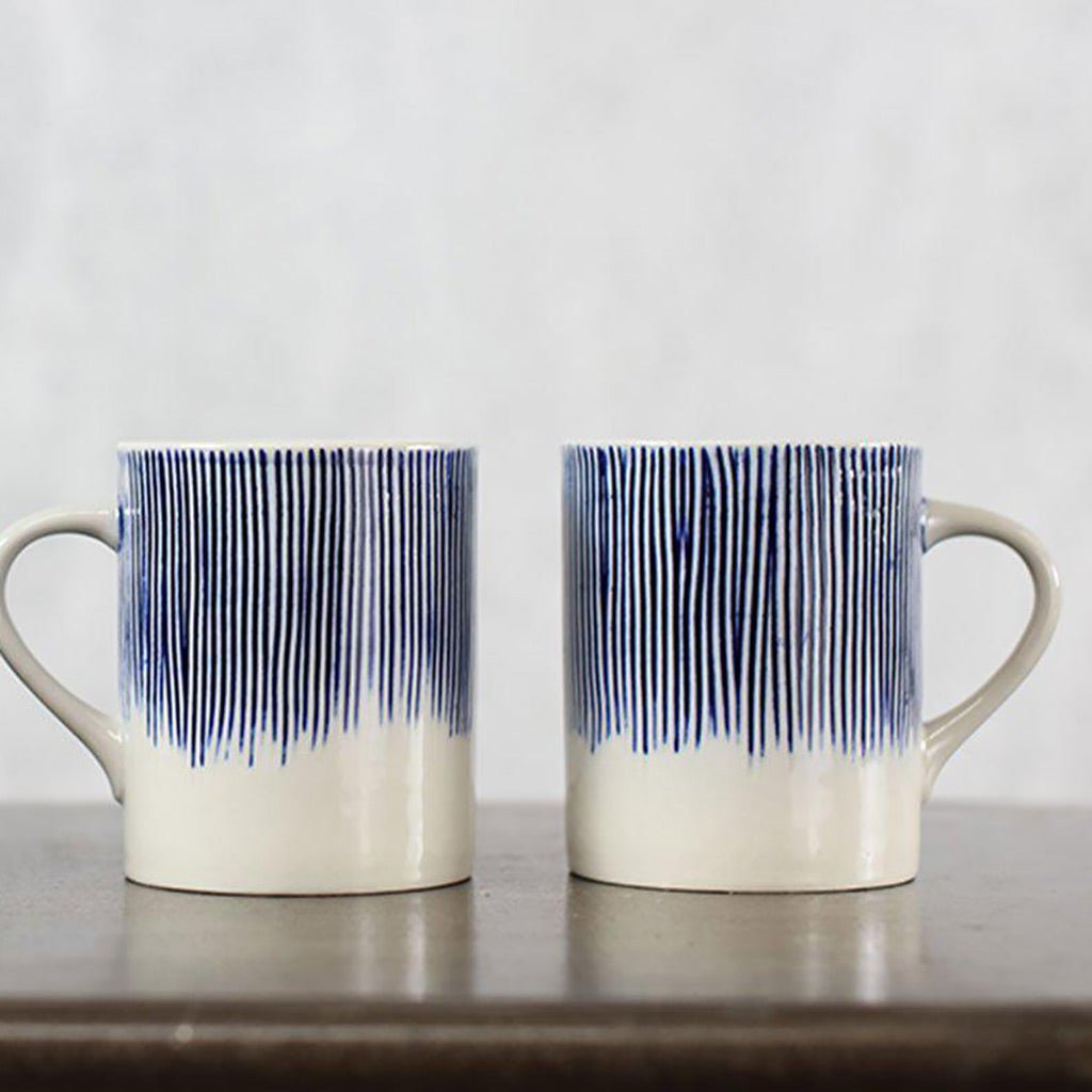 Handmade Blue & White Stripe Tall Ceramic Mug - Jo & Co HomeHandmade Blue & White Stripe Tall Ceramic MugNkuku