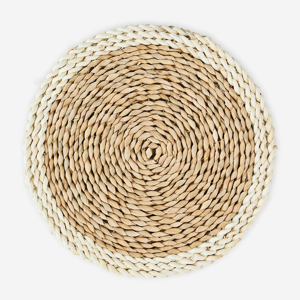 Natural & White Woven Rush Round Placemat - Jo & Co HomeNatural & White Woven Rush Round PlacematMadam Stoltz
