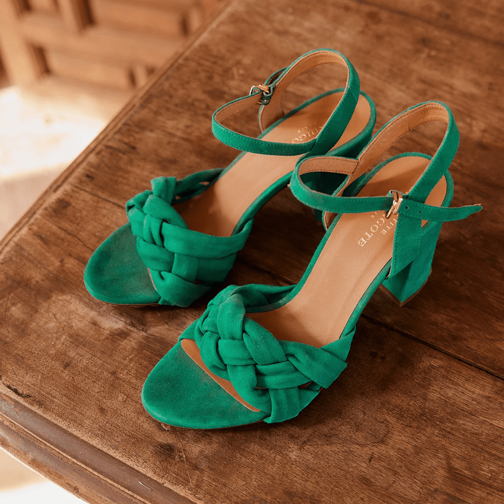 Petite Mendigote Green Noe Suede Heeled Sandals - Jo & Co Home