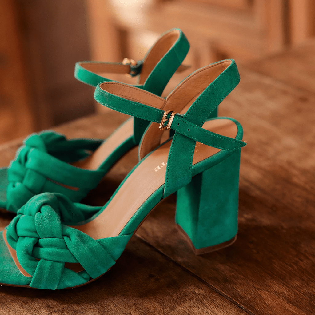 Petite Mendigote Green Noe Suede Heeled Sandals - Jo & Co Home