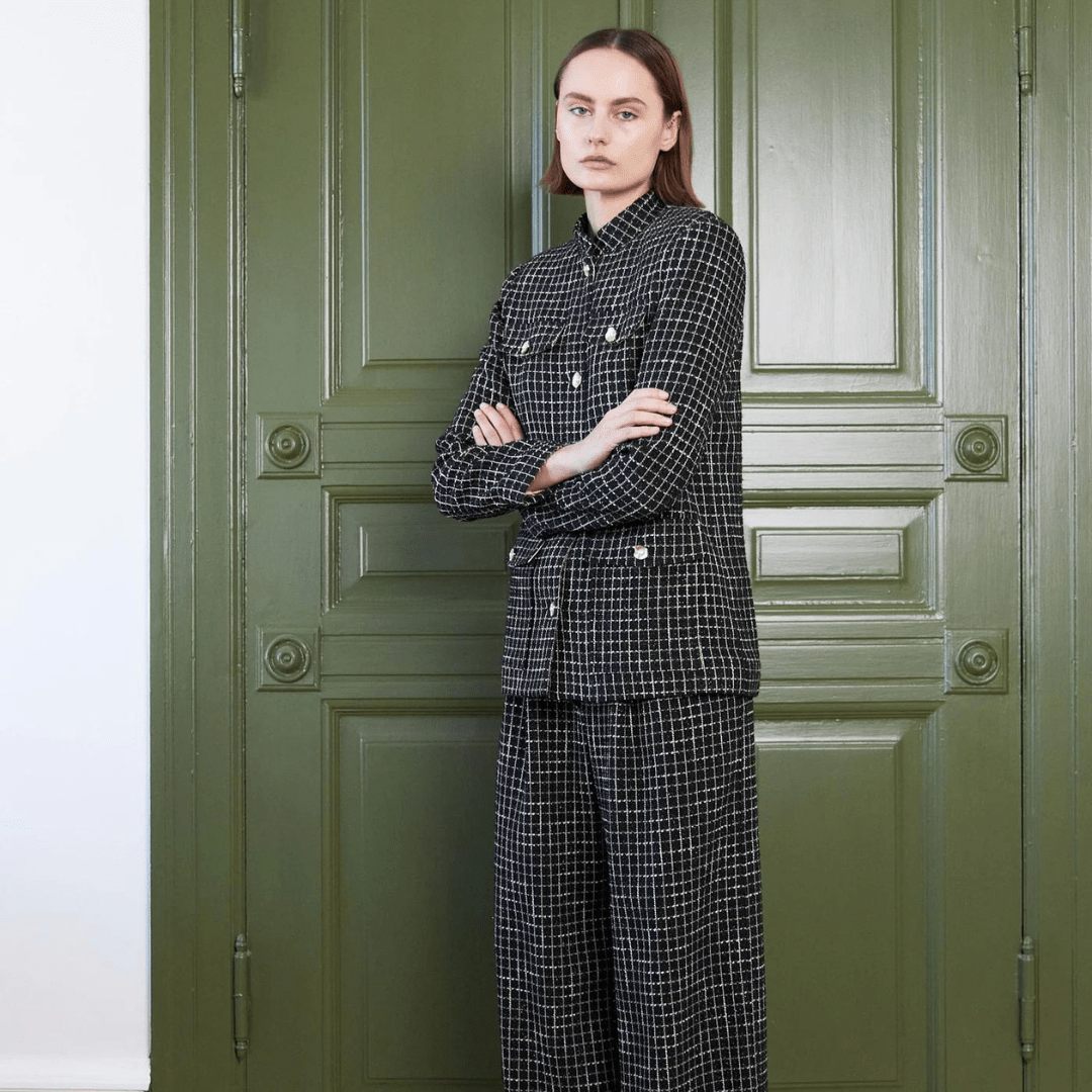 Black and white boucle jacket sales