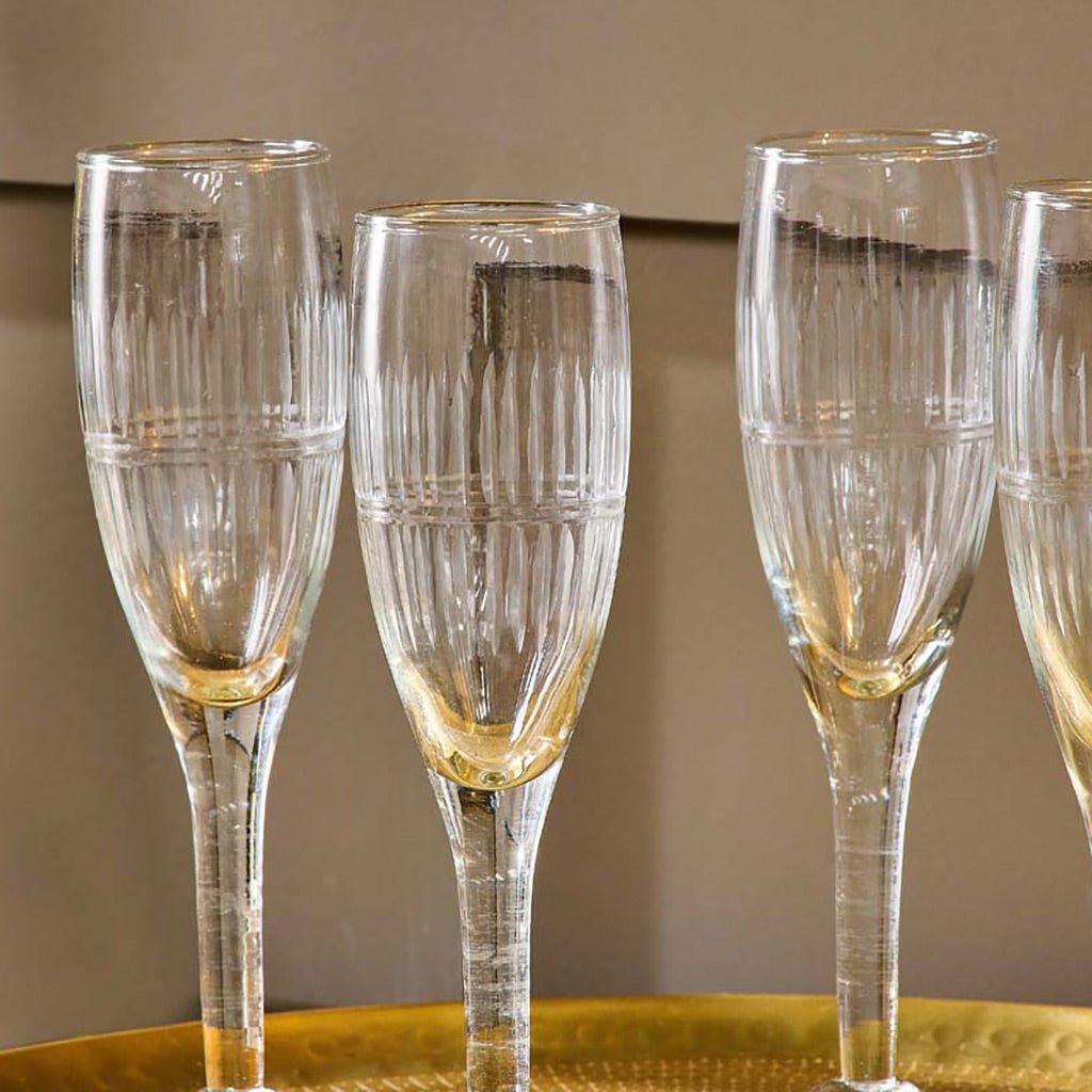 Tall Clear Etched Champagne Glass - Jo & Co HomeTall Clear Etched Champagne GlassNkuku