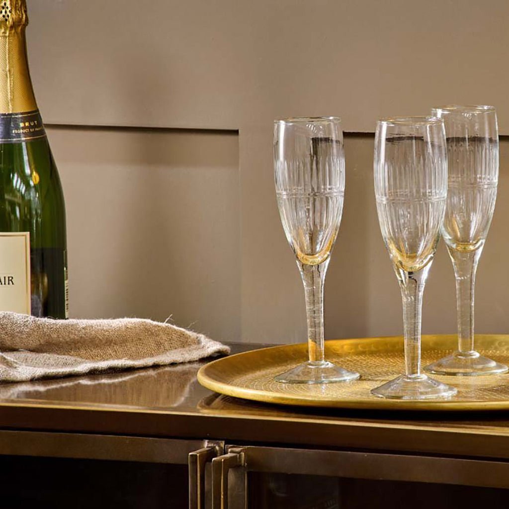 Tall Clear Etched Champagne Glass - Jo & Co HomeTall Clear Etched Champagne GlassNkuku