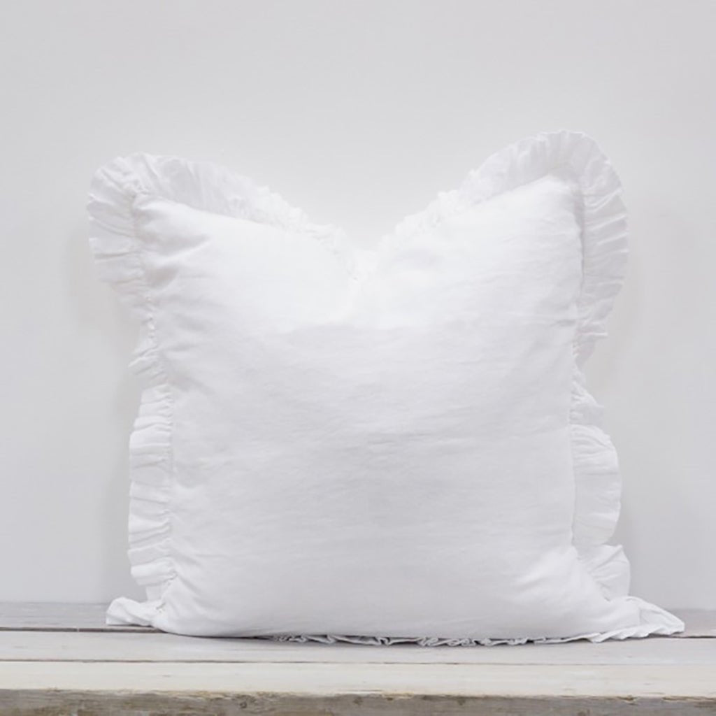White Olivia Ruffle Cushion - Jo & Co Home